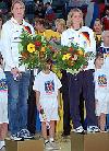 Grit Jurack (links) als All-Star und Nadine Krause als Beste Torschützin bei der Ehrung am letzten WM-Tag 2005<br />Foto: Andreas Walz