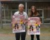 Trainer Dirk Leun und Emily Bölk mit den Supercup-Plakaten vor der Halle Nord<br />Foto: Buxtehuder SV