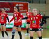 SV Union Halle-Neustadt, Wildcats, Camilla Madsen (6), Edita Nukovic (5), Swantje Heimburg (13)<br />Foto: Michael Vogel, WILDCATS 